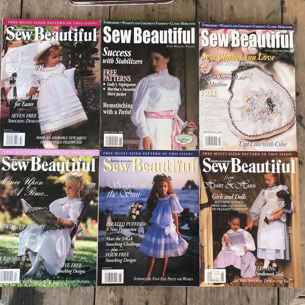Lot of (6) Sew Beautiful Magazine, vintage issues, Martha Pollen